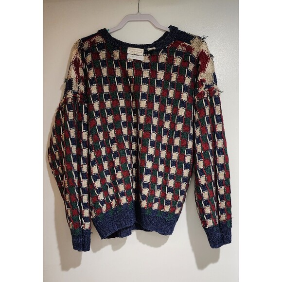 Norm Thompson Mens Cotton Hand-Knitted Sweater Multicolor Patchwork Pattern Sz M - Picture 6 of 9